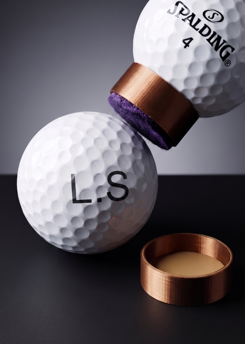 Golf ball stamped with a custom wordmark